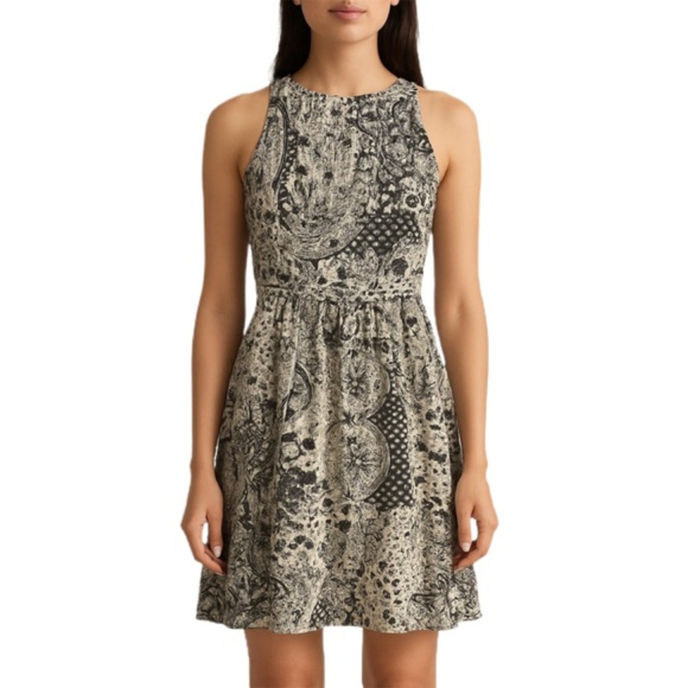 Chic Monochrome Patterned Midi Dress